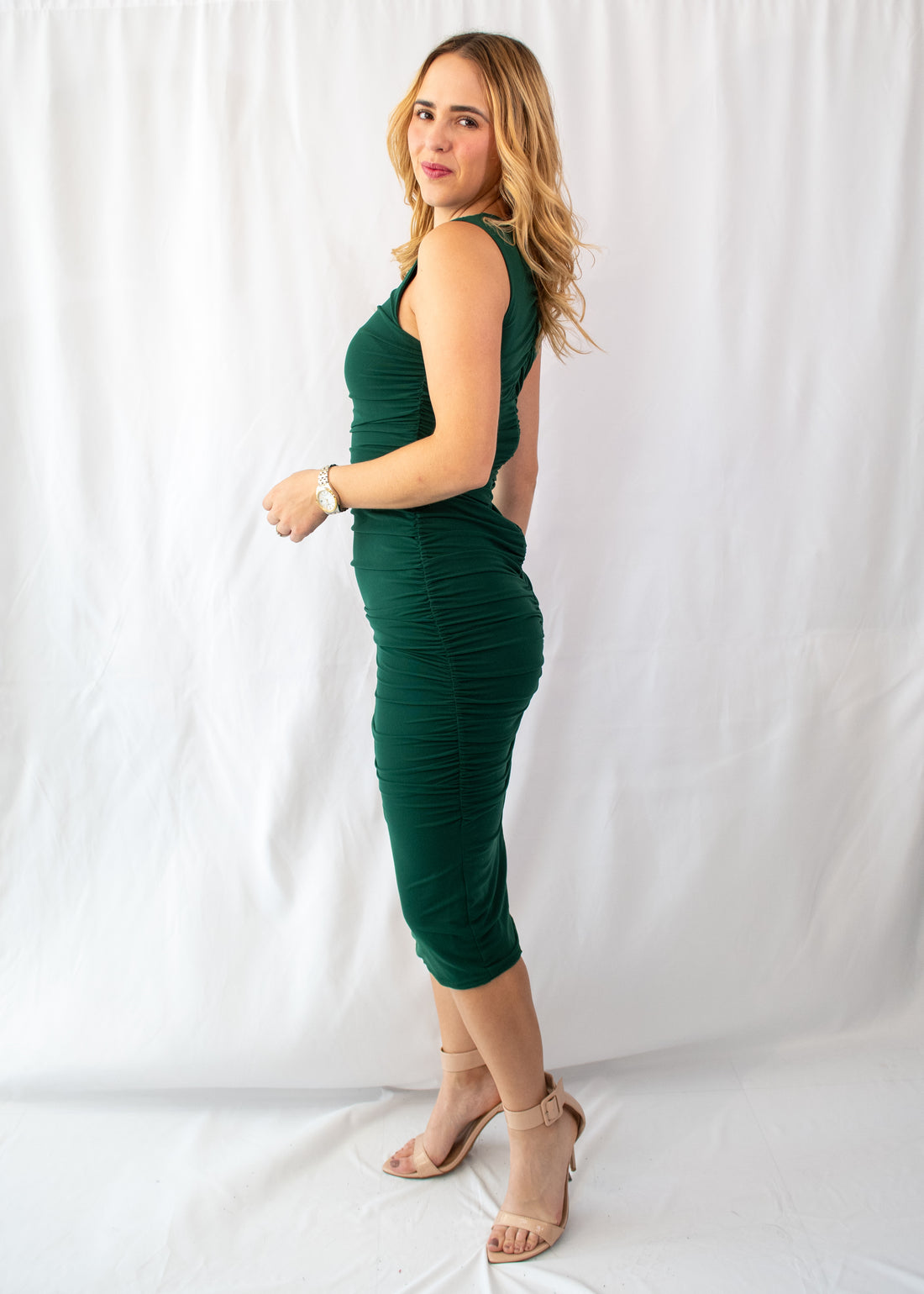 Vestido midi negro y verde