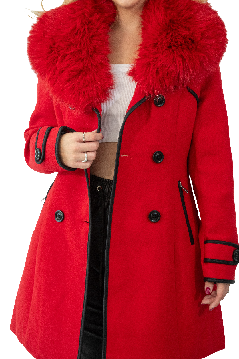 Abrigo rojo y beige