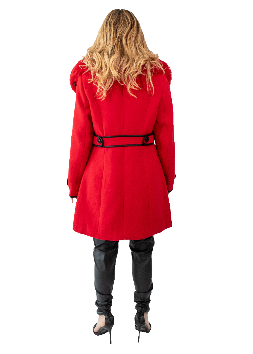 Abrigo rojo y beige