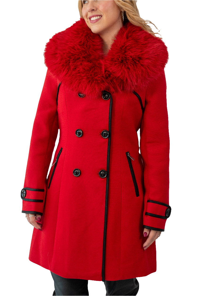 Abrigo rojo y beige